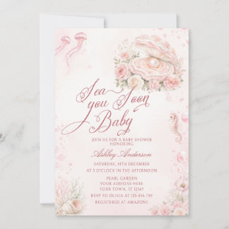 Sea You Soon Coastal Girl Baby Shower Invitation