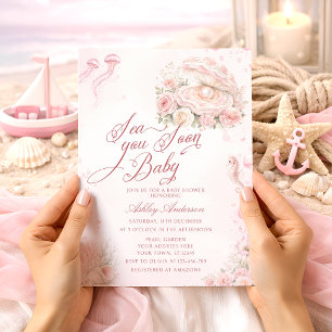 Sea You Soon Coastal Girl Baby Shower Invitation