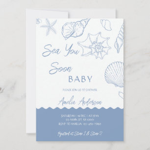 Sea You Soon Coastal Shells Blue Baby Shower Invitation