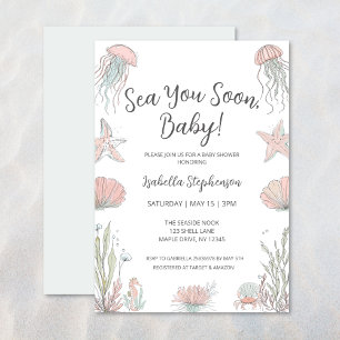 Sea You Soon Cute Coastal Hand Drawn Baby Shower Invitation