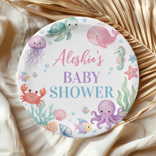 Sea You Soon Cute Ocean Animals Baby Shower Paper Plate