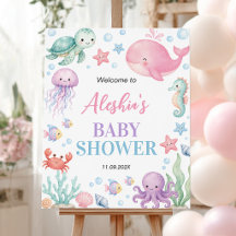 Sea You Soon Cute Ocean Baby Shower Welcome Sign