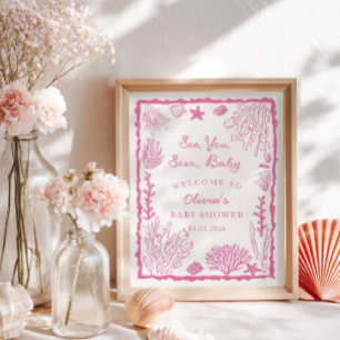 Sea You Soon Girl Baby Shower Poster