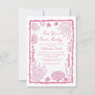 Sea You Soon Girl Coastal Baby Shower Invitation