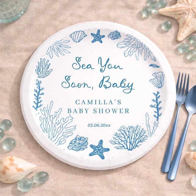 Sea You Soon Hand Drawn Baby Shower  Paper Plate (Creator Uploaded)
