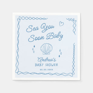 Sea You Soon Hand Drawn Ocean Seashell Baby Shower Napkin