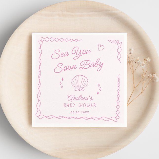 Sea You Soon Hand Drawn Ocean Seashell Baby Shower Napkin (Creator Uploaded)
