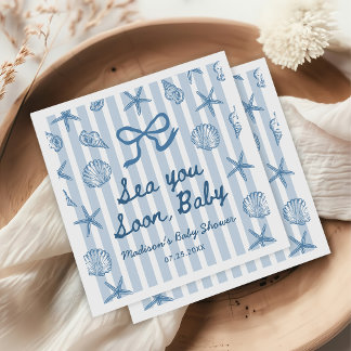 Sea You Soon Hand Drawn Ocean Seashell Baby Shower Napkin
