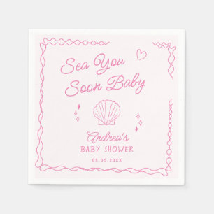 Sea You Soon Hand Drawn Ocean Seashell Baby Shower Napkin