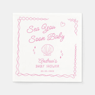 Sea You Soon Hand Drawn Ocean Seashell Baby Shower Napkin