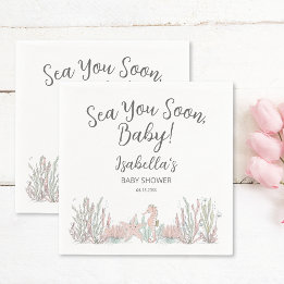Sea You Soon Hand Drawn Seahorse Baby Shower Napkin
