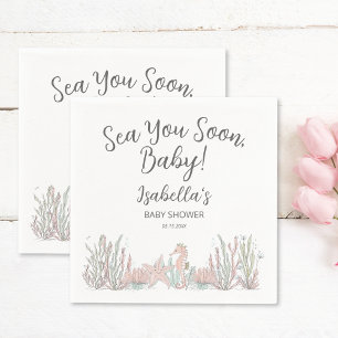 Sea You Soon Hand Drawn Seahorse Baby Shower Napkin