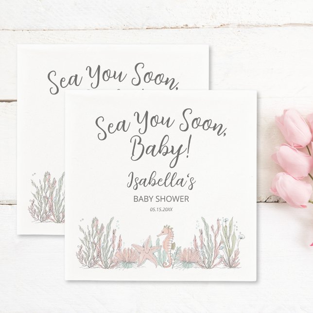 Sea You Soon Hand Drawn Seahorse Baby Shower Napkin (Creator Uploaded)