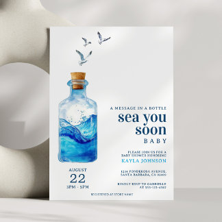 Sea You Soon Message in a Bottle Baby Shower Invitation