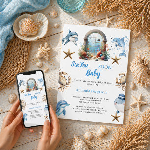 Sea You Soon ocean animals boy Baby Shower Invitation