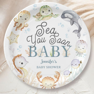 Sea You Soon Ocean Baby Shower Gender Neutral Paper Plate
