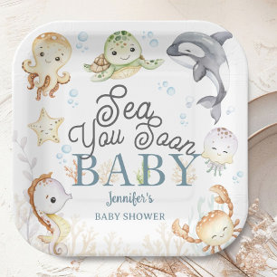 Sea You Soon Ocean Baby Shower Gender Neutral Paper Plate