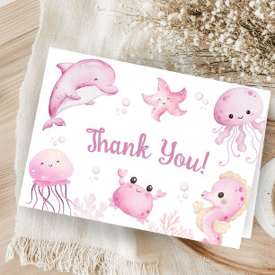 Sea You Soon Ocean Baby Shower Girl Folded Thank Card