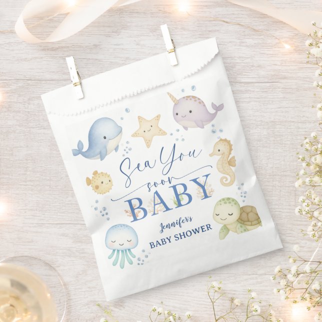Sea You Soon Ocean Baby Shower Paper  Favour Bags (Clipped)