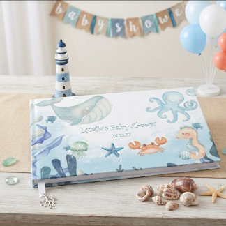 Sea You Soon Octopus Seahorse Starfish Baby Showe Guest Book