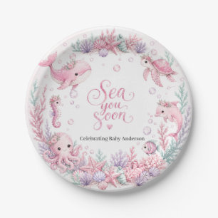Sea You Soon Pink Under the Sea Baby Shower Person Paper Plate