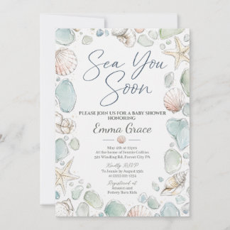 Sea You Soon SeaGlass Baby Shower Invite