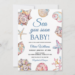 Sea You Soon Seashell Baby Shower Invitation