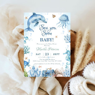 Sea You Soon Seashell Baby Shower Invitation