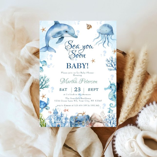 Sea You Soon Seashell Baby Shower Invitation (Creator Uploaded)