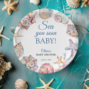 Sea You Soon Seashell Baby Shower Paper Plate