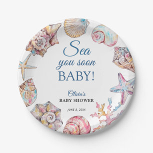 Sea You Soon Seashell Baby Shower Paper Plate