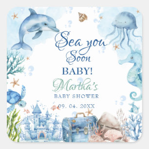 Sea You Soon Seashell Baby Shower Square Sticker