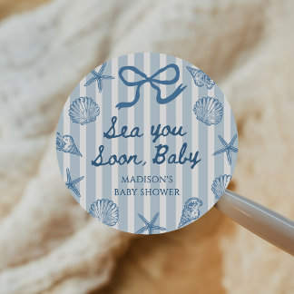 Sea You Soon Seashell Coastal Baby Shower  Classic Round Sticker