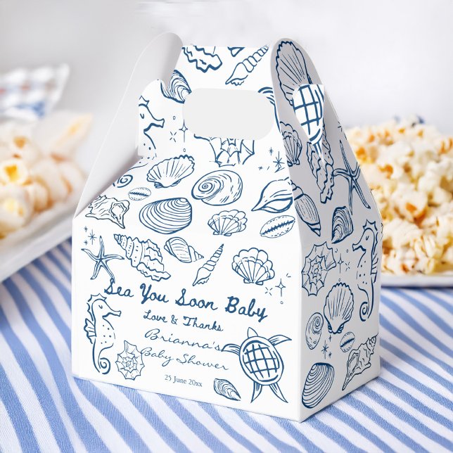 Sea you soon seashells beach boy baby shower favour box (Sea you soon blue seashells beach boy baby shower favors personalized favor boxes)