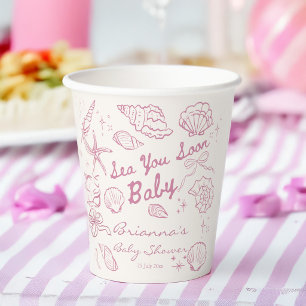 Sea you soon seashells beach girls baby shower paper cups