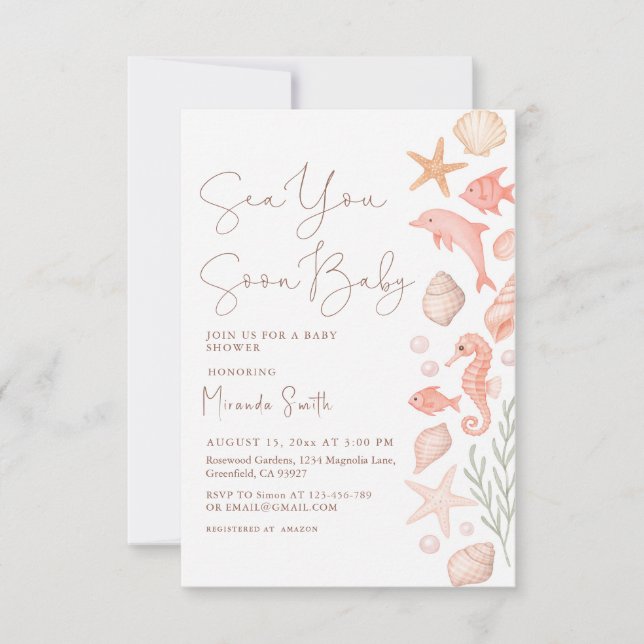Sea You Soon Seashells Girl Baby Shower Invitation (Front)