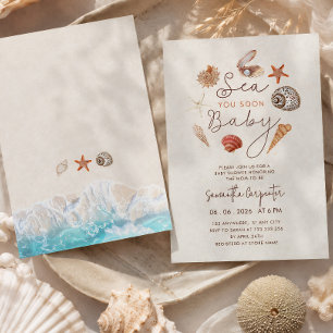 Sea you soon seashells sand baby shower invitation