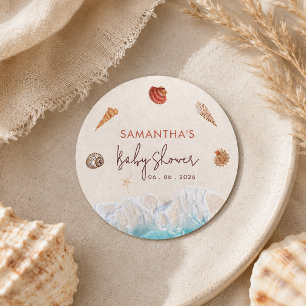 Sea you soon seashells sand shoreline classic round sticker
