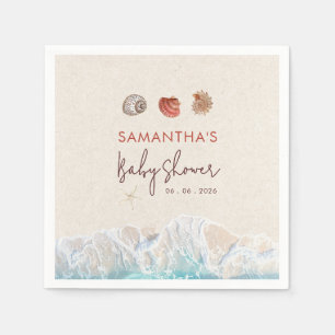 Sea you soon seashells sand shoreline napkin