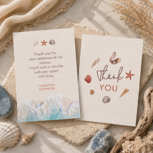 Sea you soon seashells sand shoreline thank you card