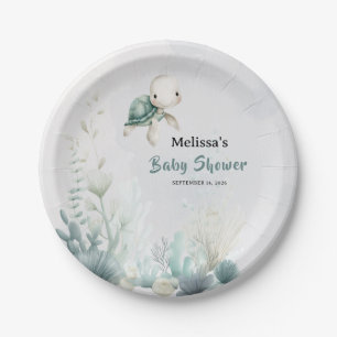 Sea You Soon Underwater Turtle Baby Shower Paper Plate