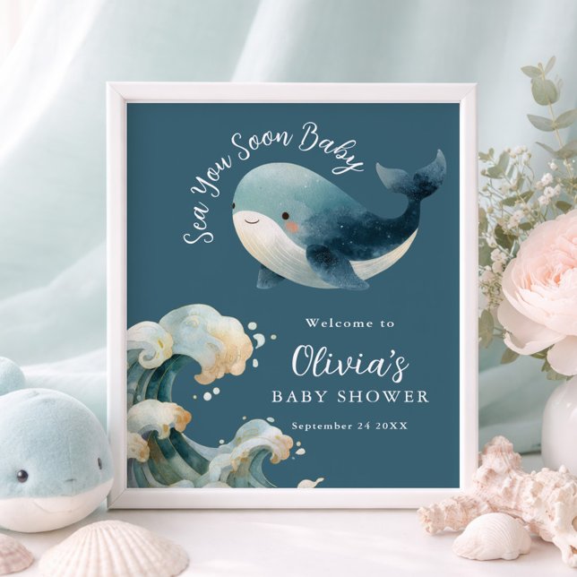 Sea You Soon Whale Baby Shower Cards Gifts Sign (Creator Uploaded)