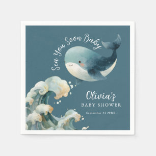 Sea You Soon Whale Ocean Turquoise Baby Shower Napkin