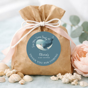 Sea You Soon Whale Turquoise Thank You Baby Shower Classic Round Sticker