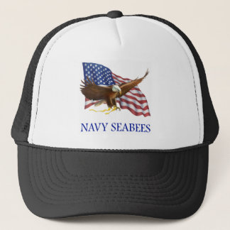 Seabees Bald Eagle American Flag Design Trucker Hat