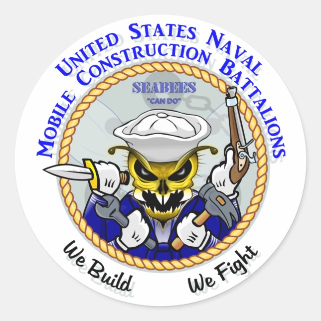 Seabees, We Build - We Fight Classic Round Sticker (Front)