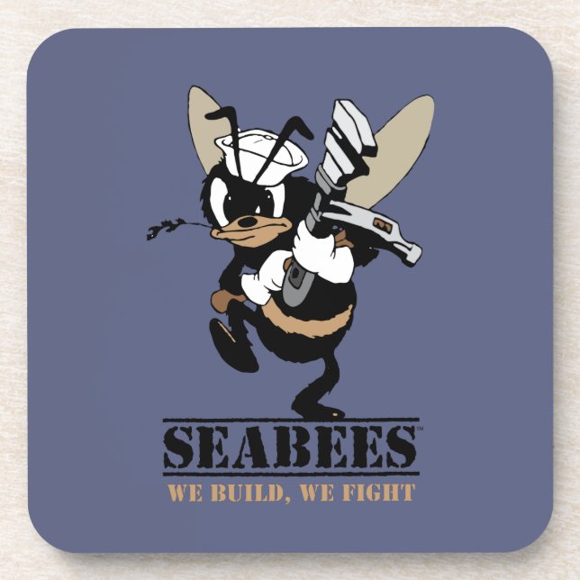 Seabees We build We Fight Hard Plastic Coaster (Front)