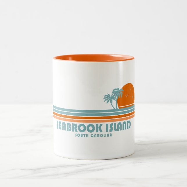Seabrook Island South Carolina Sun Palm Trees Two-Tone Coffee Mug (Center)