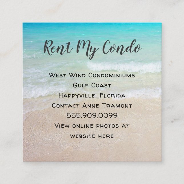 Seacoast Condo Rental Tropical Advertising Square Business Card (Front)