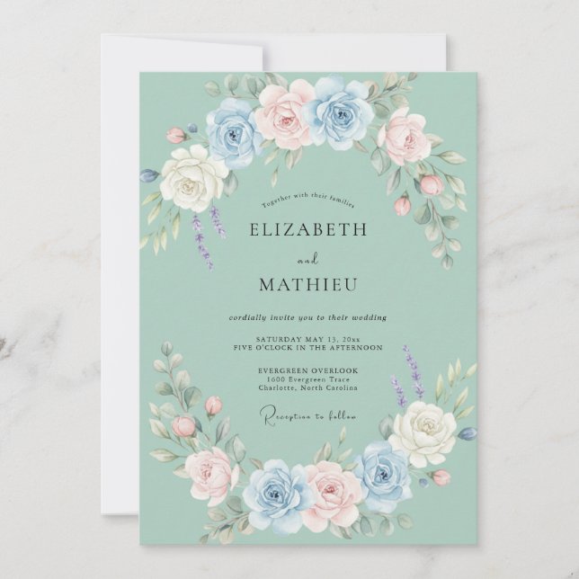 Seafoam Airy Botanical Wedding Invitation (Front)